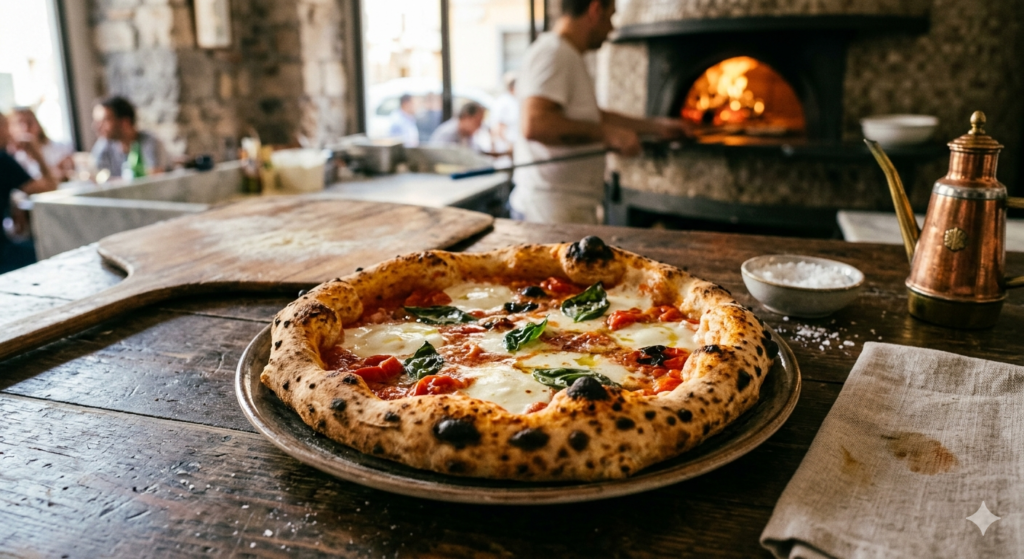 Artisan Neapolitan pizza with blistered 